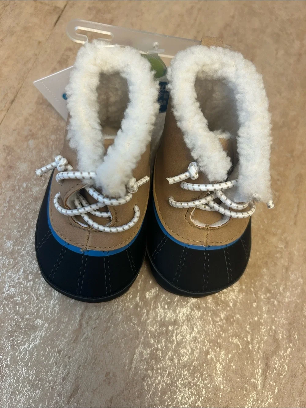 Carters Baby Duck Boots Cozy White Fleece Cuff Blue Accent NWT